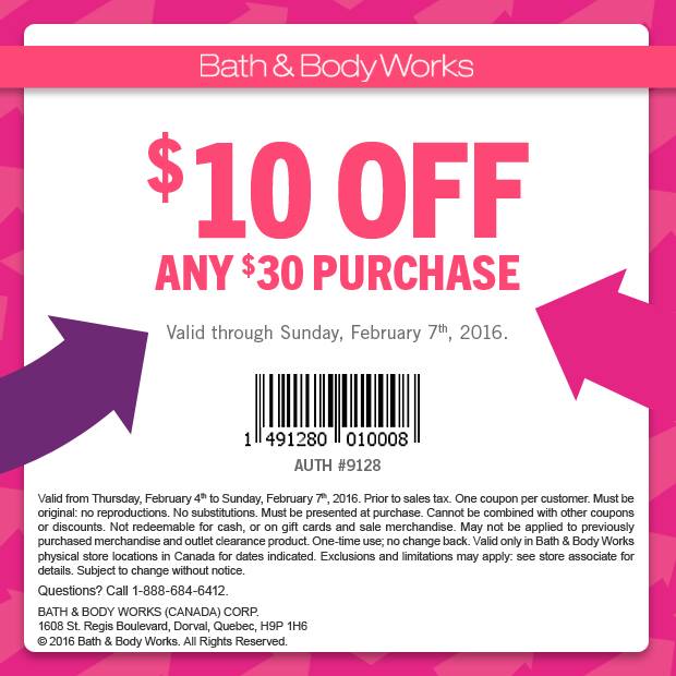 Bath Body Works: $10 Off Any $30 Purchase Coupon (Feb 4 7) Canada