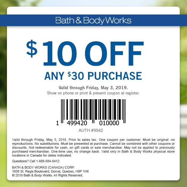 Bath And Body Works Coupons InStore 10 Off 30 Printable