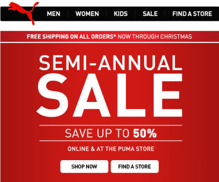 PUMA Semi-Annual Sale - Save up to 50 Off + Free Shipping (Until Dec 26)