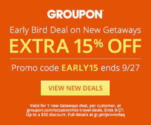 Groupon Extra 15 Off Getaway Deals Promo Code (Sept 26-27)