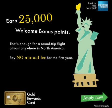 #1 Best Travel Rewards Credit Card American Express Gold Rewards Card - 25K Bonus Points + First Year Free
