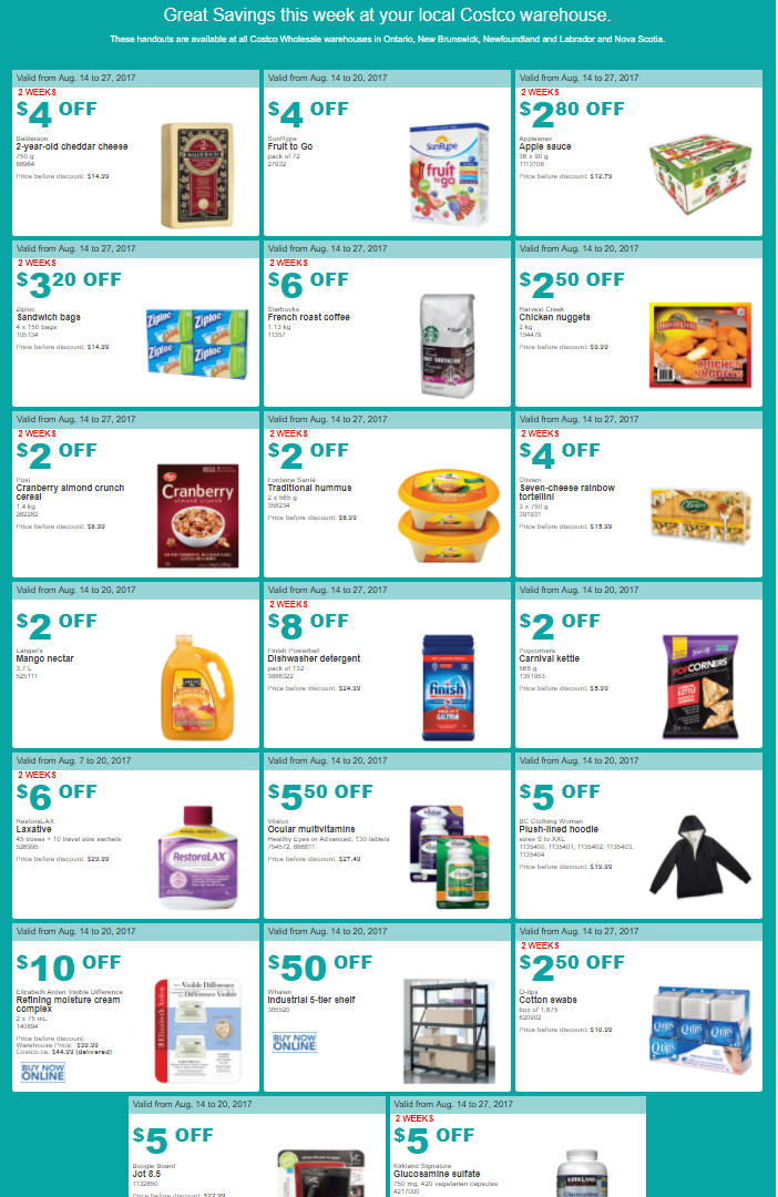 Costco: Weekly Handout Instant Savings East Coupons (Aug 14-20)