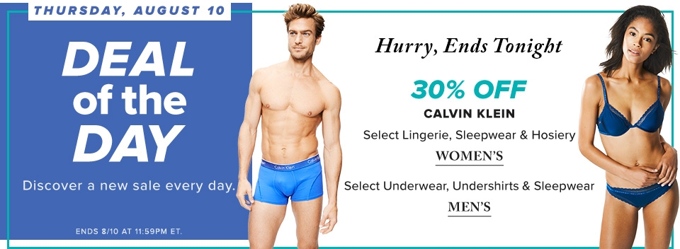 Hudson’s Bay: Deal of the Day – 30% Off Calvin Klein Women’s Lingerie & Sleepwear, Men’s Underwear & Sleepwear (Aug 10)