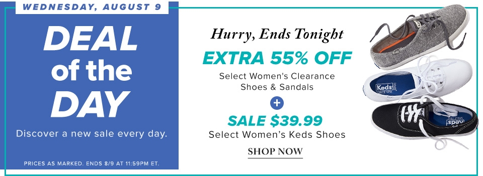 Hudson’s Bay: Deal of the Day – Extra 55% Off Women’s Clearance Shoes & Sandals (Aug 9)