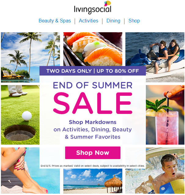 LivingSocial.com: End of Summer Sale – Markdowns on Activities, Dining, Beauty & Summer Favourites (Aug 4-5)